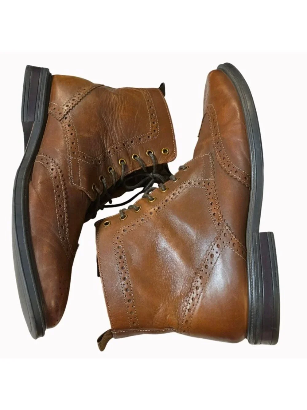 Stafford Deacon Men's Leather Wingtip Brogue Boots Brown Size 13M F21668 Great C